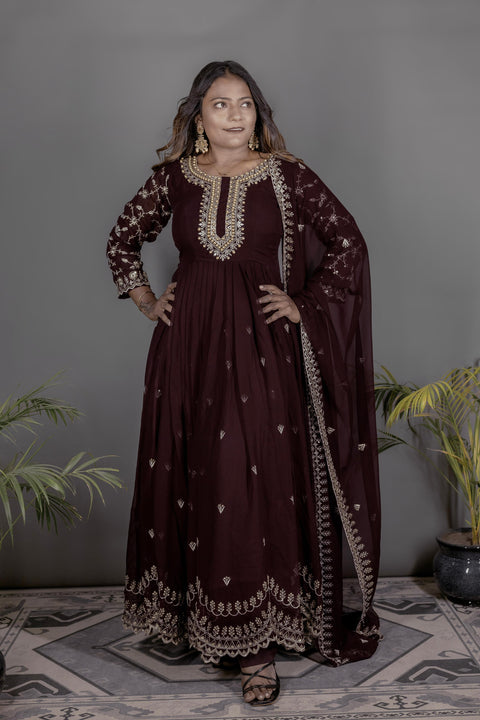 BEAUTIFUL HEAVY FAUX GEORGETTE WITH EMBROIDERY SEQUENCE WORK GOWN