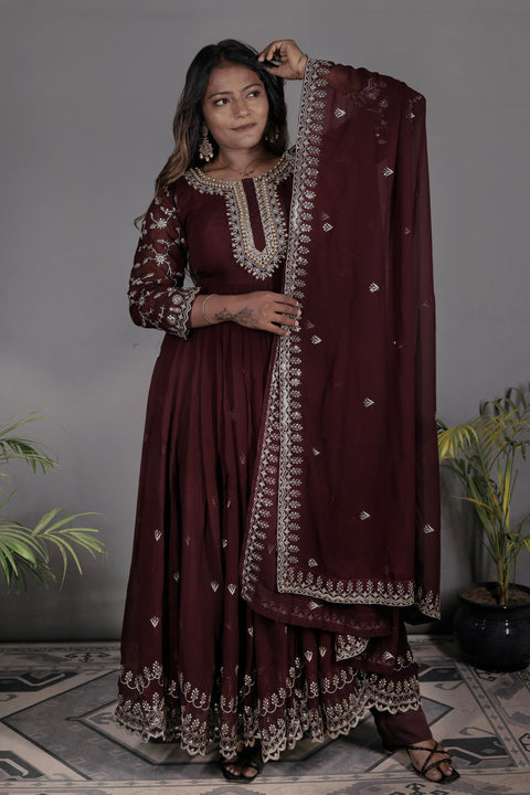 BEAUTIFUL HEAVY FAUX GEORGETTE WITH EMBROIDERY SEQUENCE WORK GOWN