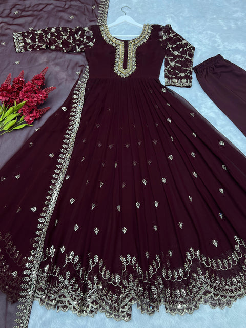 BEAUTIFUL HEAVY FAUX GEORGETTE WITH EMBROIDERY SEQUENCE WORK GOWN