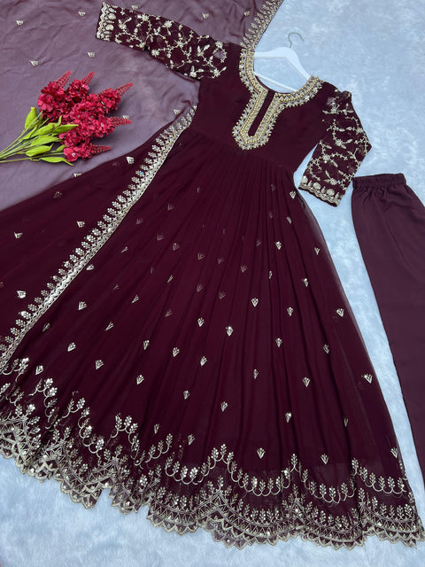 BEAUTIFUL HEAVY FAUX GEORGETTE WITH EMBROIDERY SEQUENCE WORK GOWN