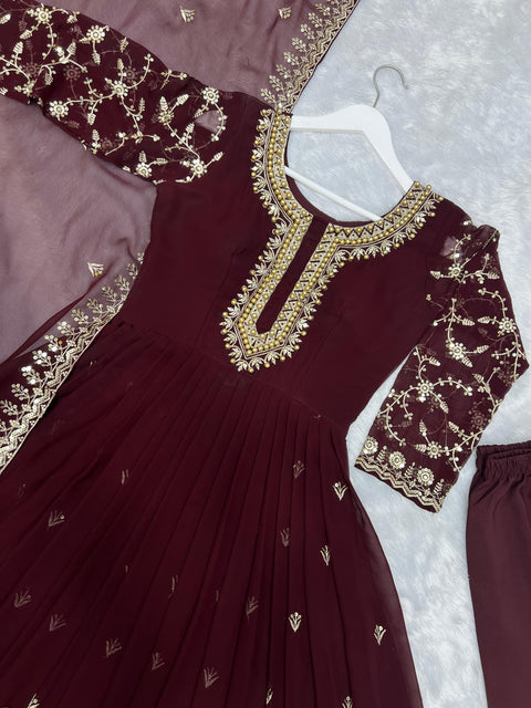 BEAUTIFUL HEAVY FAUX GEORGETTE WITH EMBROIDERY SEQUENCE WORK GOWN