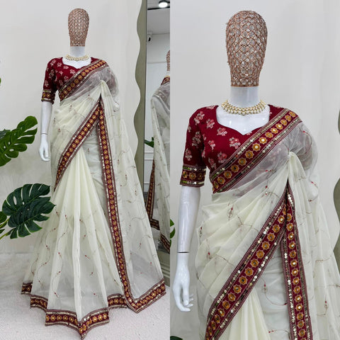 Havy Tibby Silk Febric with Thred Sequnce work saree