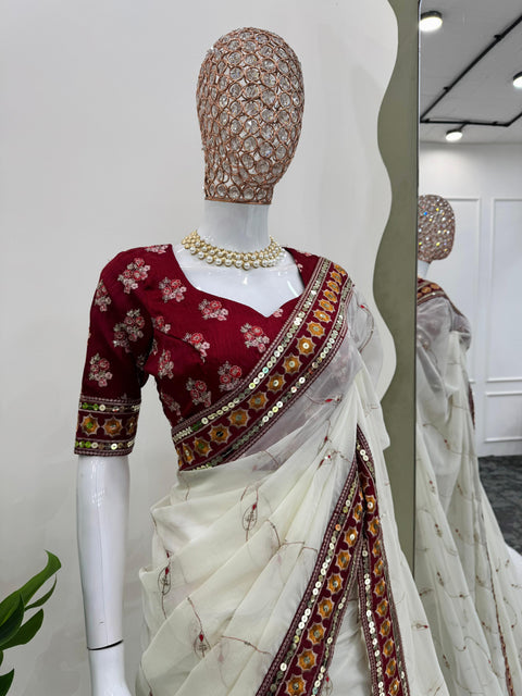 Havy Tibby Silk Febric with Thred Sequnce work saree