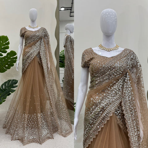 beautiful Designer Soft Net Self Design Bollywood Net Saree