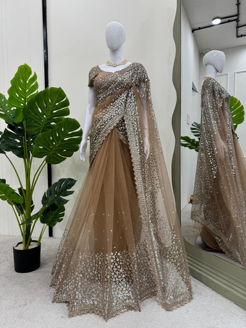 beautiful Designer Soft Net Self Design Bollywood Net Saree