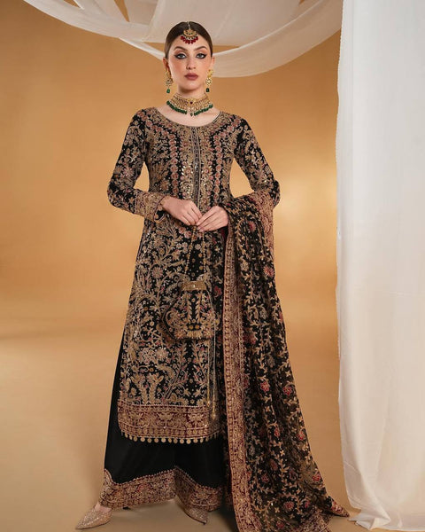 HEAVY FUAX GEORGEET  EMBROIDERY SEQUENCES WORK TOP PLAZZO WITH DUPATTA