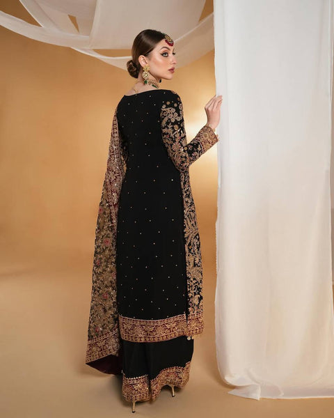 HEAVY FUAX GEORGEET  EMBROIDERY SEQUENCES WORK TOP PLAZZO WITH DUPATTA