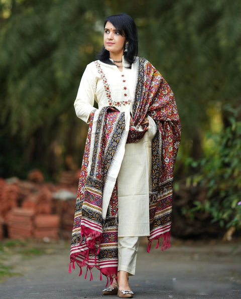 Premium south silk kurti having embroidery on neck with pant  with beautiful printed Dupatta