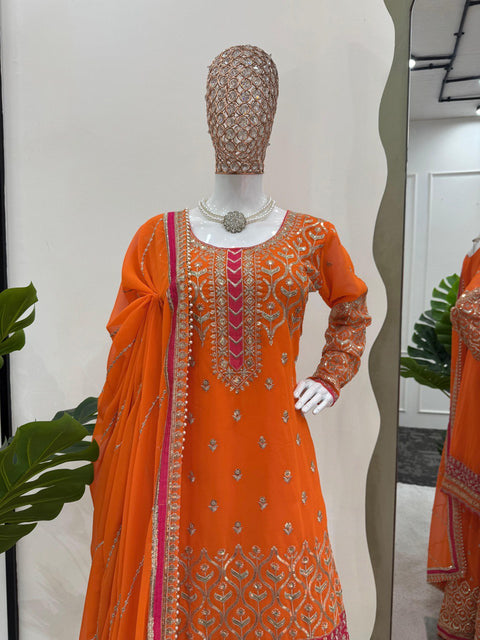 Georgette Ladies Party Wear Sharara Suit