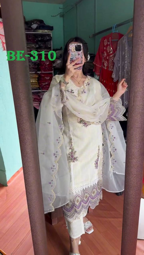 DESIRABLE EMBROIDERED WORK TOP AND PENT WITH ORGANZA DUPATTA