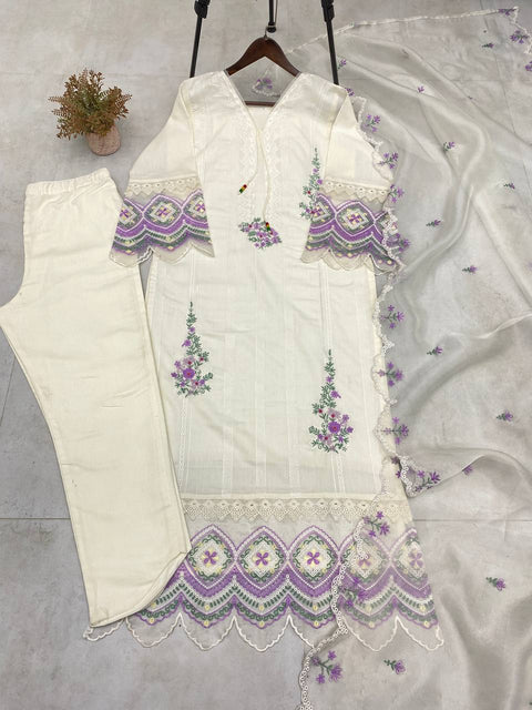 DESIRABLE EMBROIDERED WORK TOP AND PENT WITH ORGANZA DUPATTA