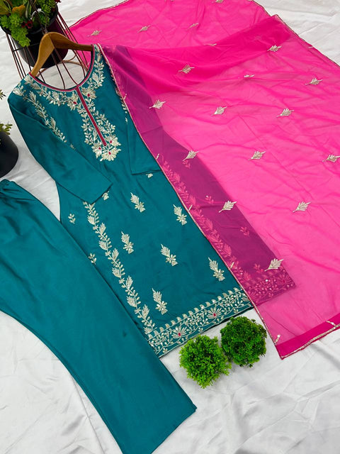 Designer Party Wear Look Top- Bottom With Dupatta