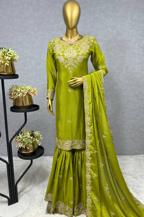 BEAUTIFUL PIECE FANCY KURTI WITH  SHARARA AND DUPATTA