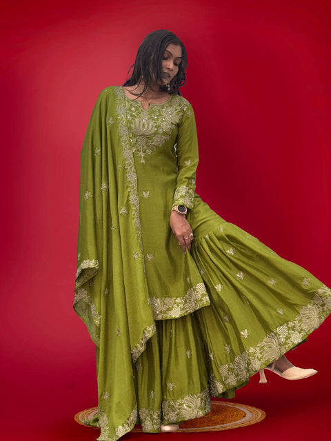 BEAUTIFUL PIECE FANCY KURTI WITH  SHARARA AND DUPATTA