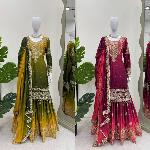 beautiful Designer Suit on Havy Chinon Sharara  Suit