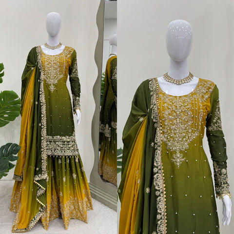 beautiful Designer Suit on Havy Chinon Sharara  Suit
