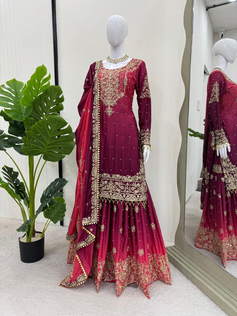 beautiful Designer Suit on Havy Chinon Sharara  Suit
