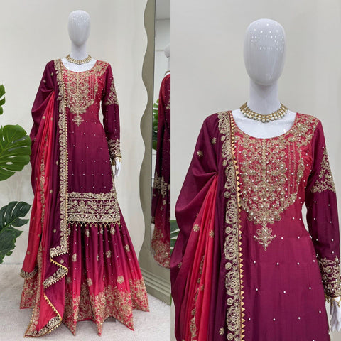 beautiful Designer Suit on Havy Chinon Sharara  Suit