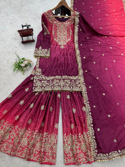 beautiful Designer Suit on Havy Chinon Sharara  Suit