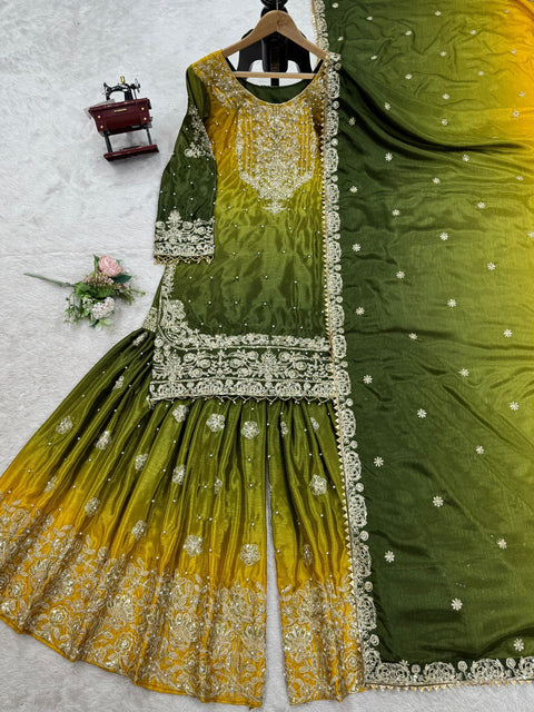 beautiful Designer Suit on Havy Chinon Sharara  Suit