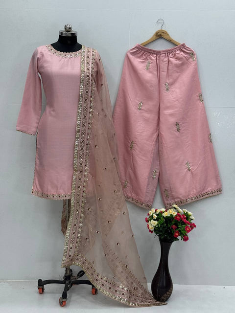 Palazzo Suit Set with Organza Dupatta