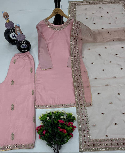 Palazzo Suit Set with Organza Dupatta