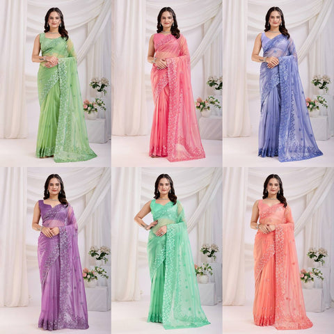 Women multi sequence Embroidered Saree