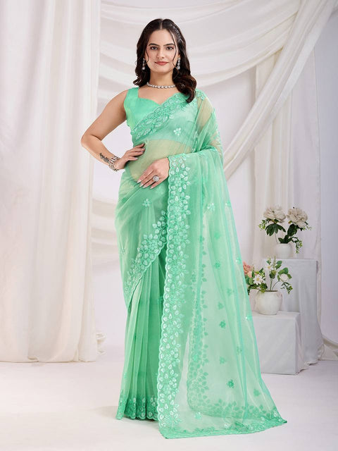 Women multi sequence Embroidered Saree