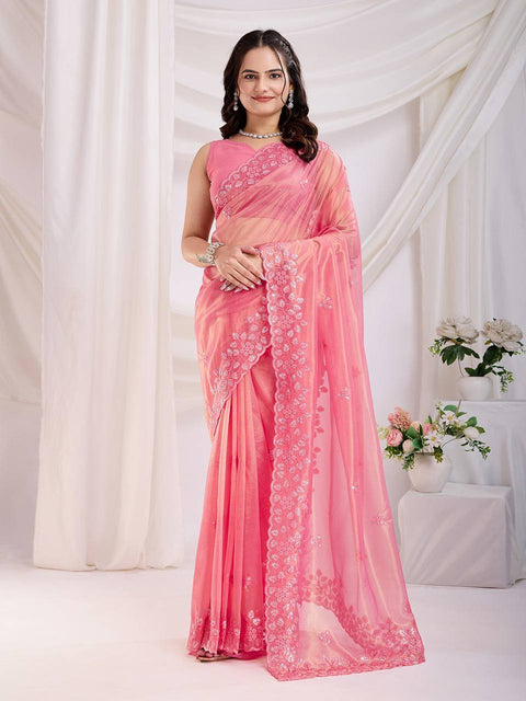 Women multi sequence Embroidered Saree