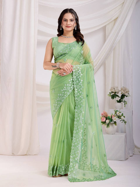 Women multi sequence Embroidered Saree