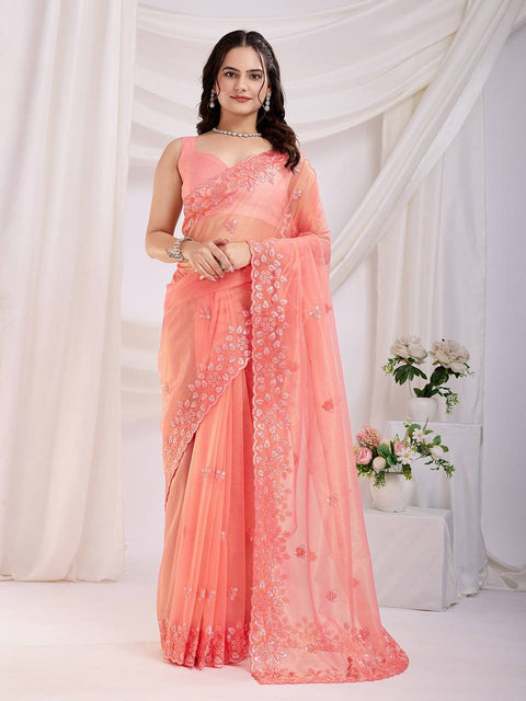 Women multi sequence Embroidered Saree
