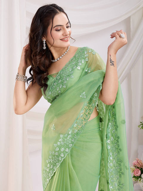 Women multi sequence Embroidered Saree