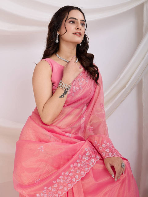 Women multi sequence Embroidered Saree