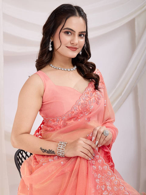Women multi sequence Embroidered Saree