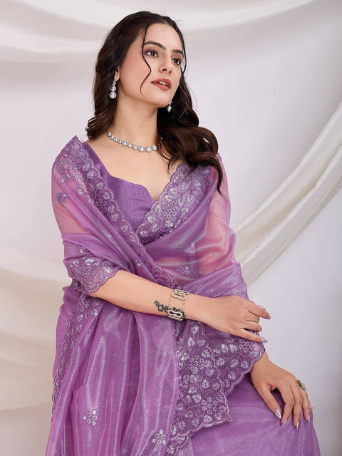 Women multi sequence Embroidered Saree