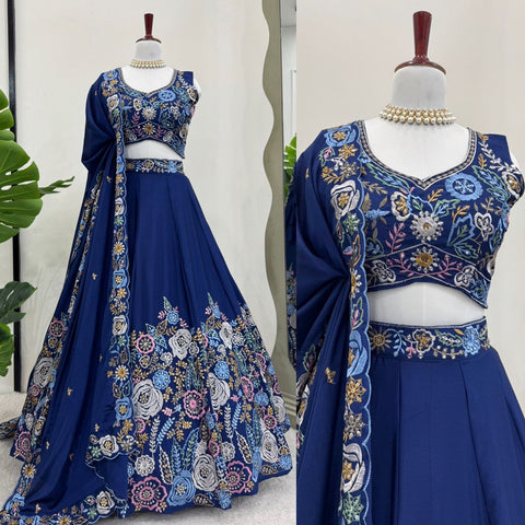 Blue chinon silk With Embroidery Sequence Work Lehenga Choli