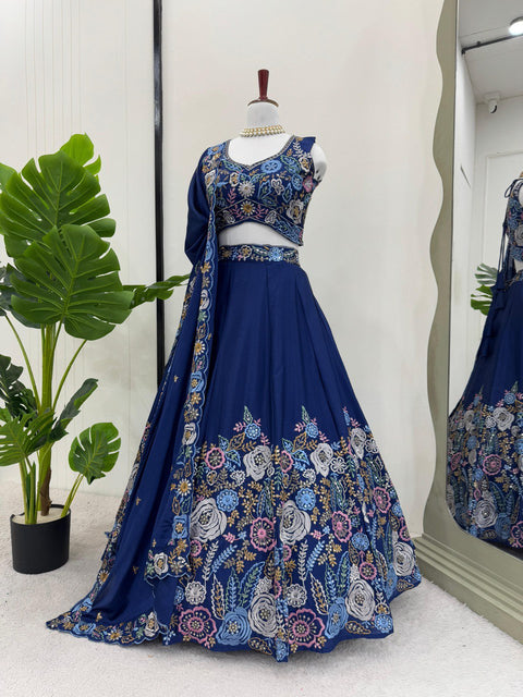 Blue chinon silk With Embroidery Sequence Work Lehenga Choli