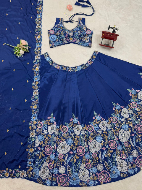 Blue chinon silk With Embroidery Sequence Work Lehenga Choli