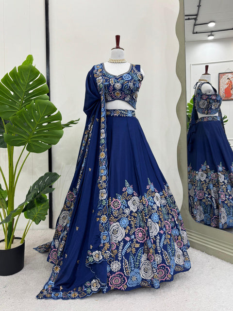 Blue chinon silk With Embroidery Sequence Work Lehenga Choli