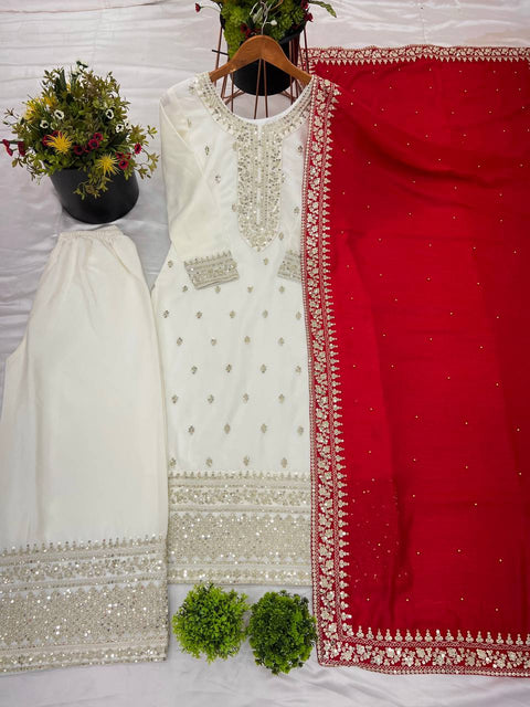 Presenting New Festival Collection In Chinnon And Heavy Embroidery Sequence Work Top-Bottom And Dupatta