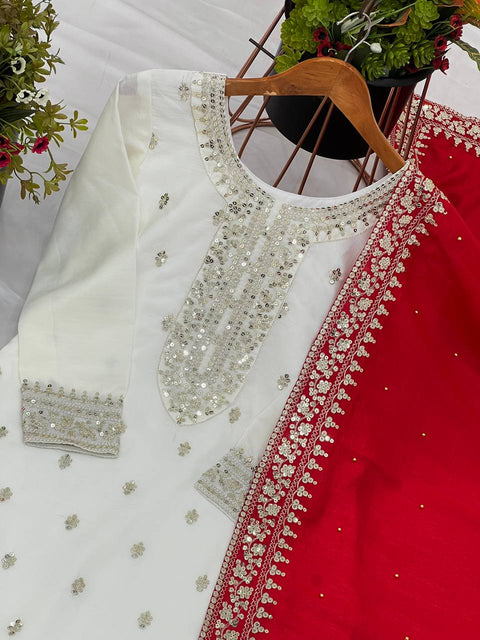 Presenting New Festival Collection In Chinnon And Heavy Embroidery Sequence Work Top-Bottom And Dupatta