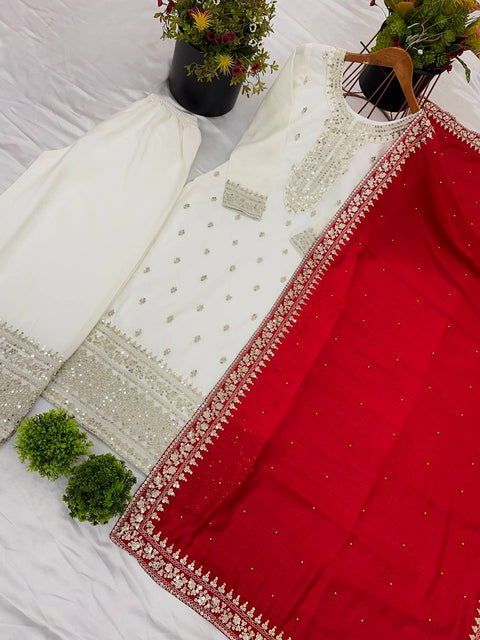 Presenting New Festival Collection In Chinnon And Heavy Embroidery Sequence Work Top-Bottom And Dupatta