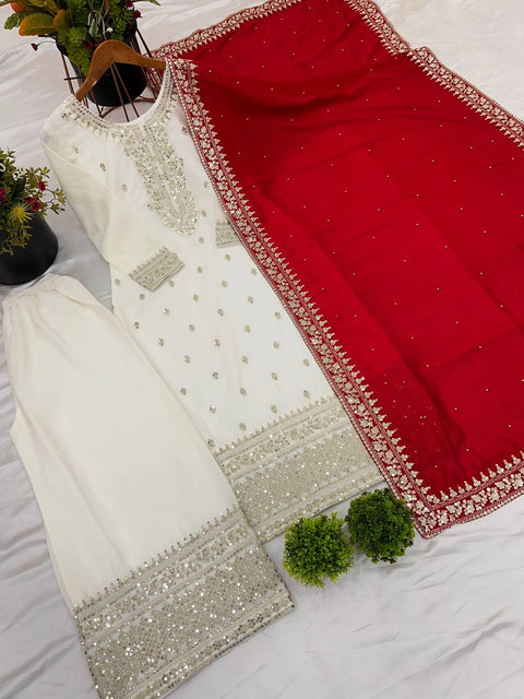 Presenting New Festival Collection In Chinnon And Heavy Embroidery Sequence Work Top-Bottom And Dupatta