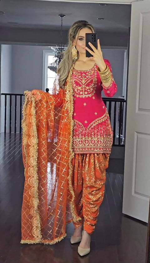 New Designer Party Wear Look Top ,Dhoti Salwar and Dupatta