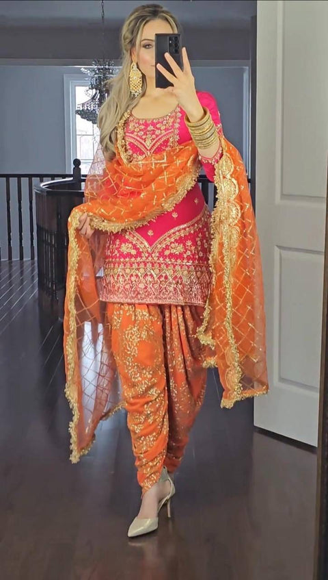 New Designer Party Wear Look Top ,Dhoti Salwar and Dupatta