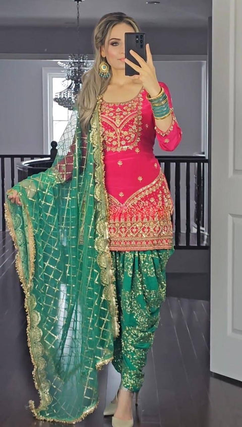 New Designer Party Wear Look Top ,Dhoti Salwar and Dupatta