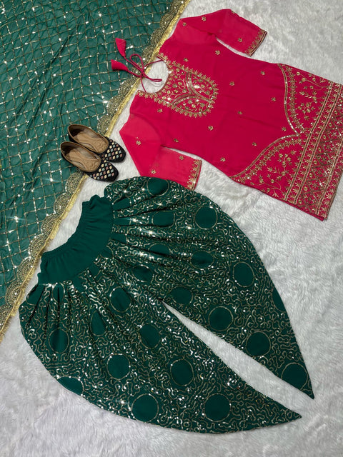 New Designer Party Wear Look Top ,Dhoti Salwar and Dupatta