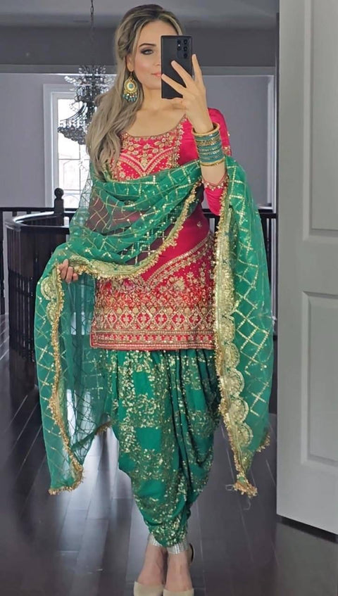 New Designer Party Wear Look Top ,Dhoti Salwar and Dupatta