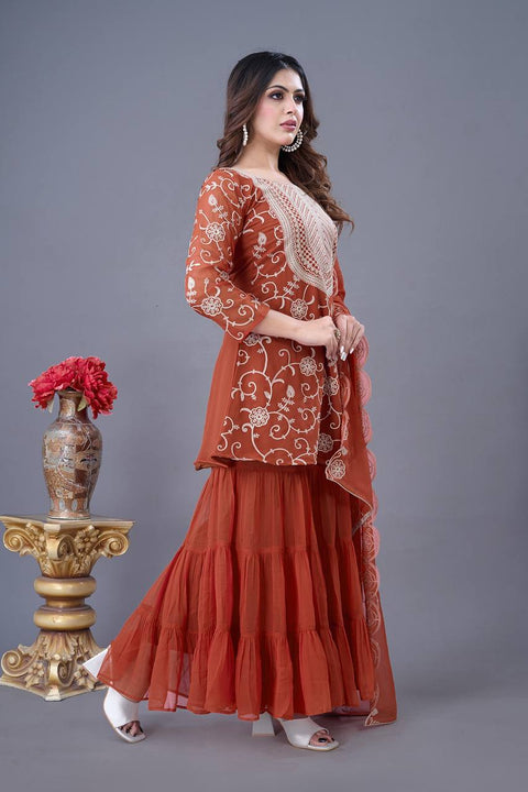 New Real Modelling Designer Party Wear Look Top-Sharara and Dupatta