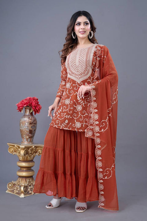 New Real Modelling Designer Party Wear Look Top-Sharara and Dupatta